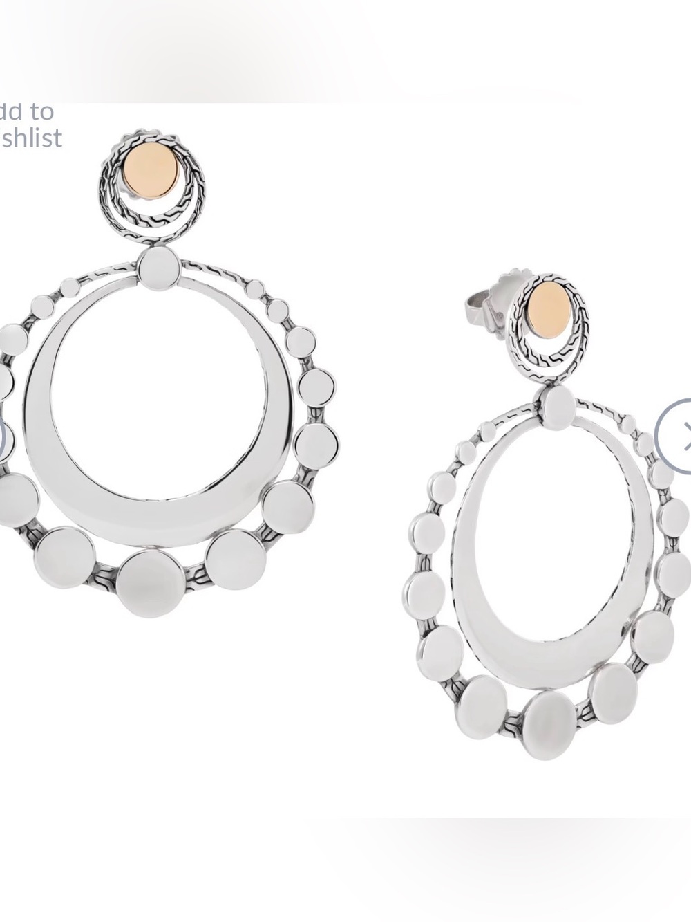 John Hardy Hanging Dot Design Earrings 18K & Sterling silver